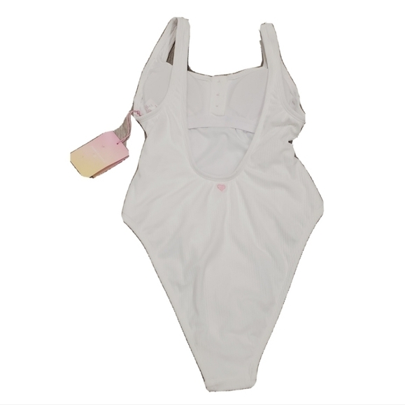 NEW Stoney Clover Lane x Target White Ribbed Henley One Piece Swimsuit - Picture 4 of 6